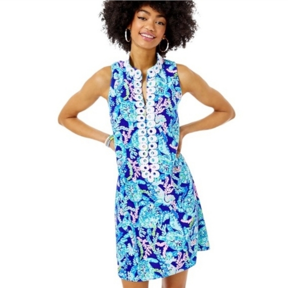 Lilly Pulitzer Dresses & Skirts - LILLY PULITZER Sleeveless Jane Shift Corsica Blue Turtle Print Dress Size 2